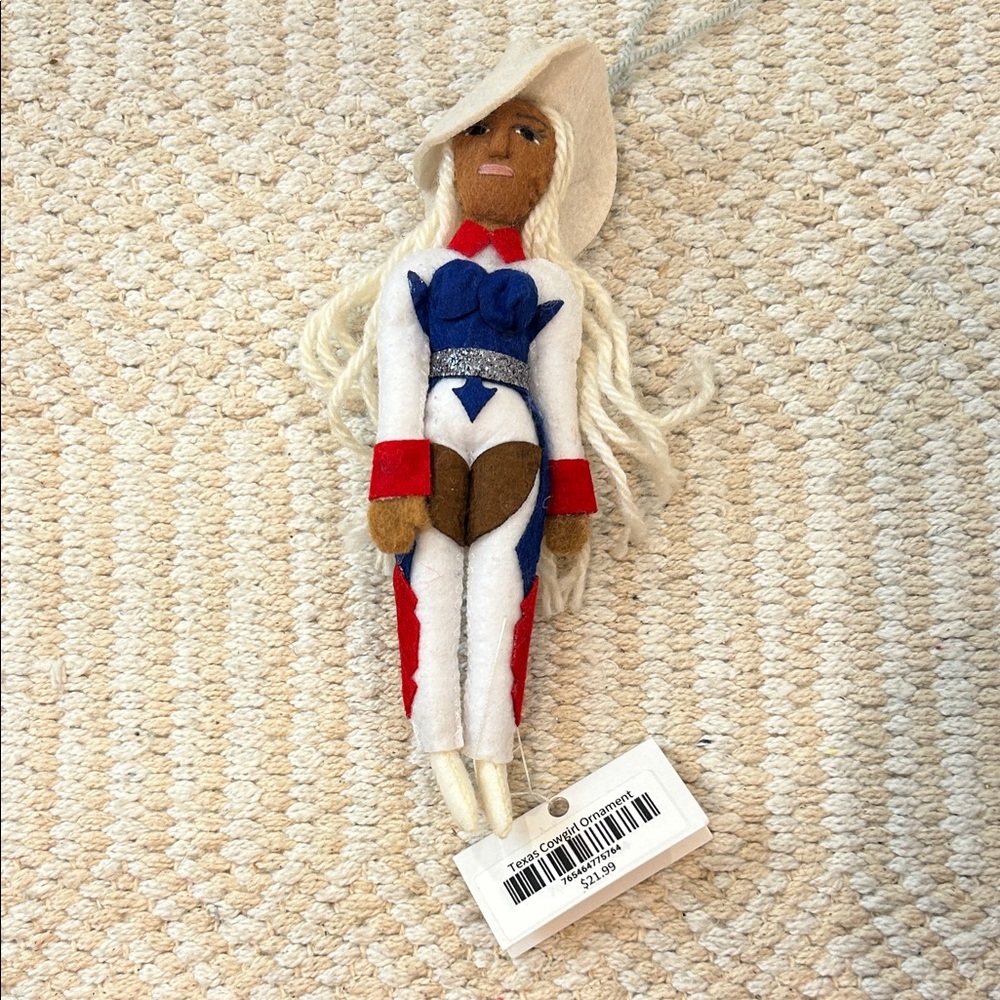 Texas Cowgirl Felt Ornament in White, Red & Blue